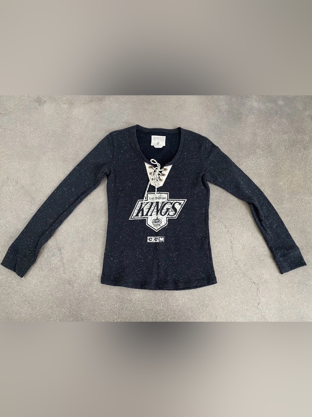 CCM Black Los Angeles Kings Lace-Up Long Sleeve Tee